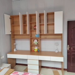 Bàn Làm Việc Đôi Kết Hợp Kệ Sách Và Ngăn Kéo 220x60x240cm Yapi-428