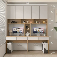 Bàn Làm Việc Đôi Kết Hợp Kệ Sách Và Ngăn Kéo 220x60x240cm Yapi-428
