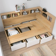 Giường Ngủ Kèm Kệ Đầu Giường Và Ngăn Kéo Đa Năng 1m8x2m Yapi-555