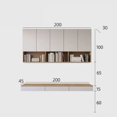 Bàn Làm Việc Treo Tường Đôi Kết Hợp Kệ Sách Hiện Đại 240x45x240cm Yapi-429