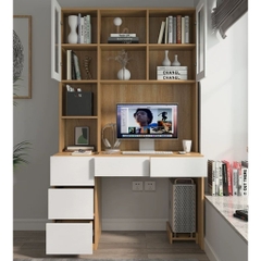 Bàn Làm Việc Ngăn Kéo Kèm Kệ Sách Cánh Kính 160x60x200cm Yapi-430