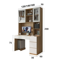 Bàn Làm Việc Ngăn Kéo Kèm Kệ Sách Cánh Kính 160x60x200cm Yapi-430