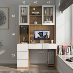 Bàn Làm Việc Ngăn Kéo Kèm Kệ Sách Cánh Kính 160x60x200cm Yapi-430