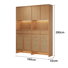 Tủ Giày Cánh Mây Kèm Ngăn Kéo Có Đèn Led Sang Trọng 160x35x200cm Yapi-342