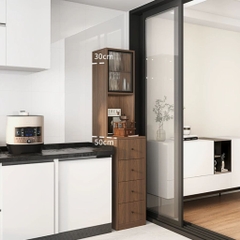 Tủ Lưu Trữ Đa Năng 4 Ngăn Kéo Kèm Kệ Cánh Kính Sóng 40x50x180cm Yapi-178