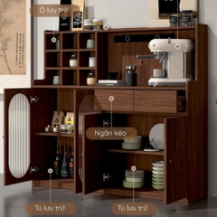 Kodogo TB008, Tủ Bếp Đa Năng Cánh Kính Sóng Đựng Chén Đĩa 120x40x140cm