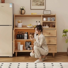 Tủ Bếp Để Đồ Cánh Kính Sóng Chân Gỗ Cao Hiện Đại 120x40x118cm Yapi-TB009