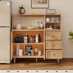 Tủ Bếp Để Đồ Cánh Kính Sóng Chân Gỗ Cao Hiện Đại 120x40x118cm Yapi-TB009