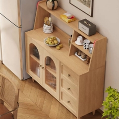 Tủ Bếp Để Đồ Cánh Kính Sóng Chân Gỗ Cao Hiện Đại 120x40x118cm Yapi-TB009