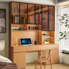 Bàn Học Và Làm Việc Kèm Kệ Sách Cánh Kính Hiện Đại 240x60x240cm Yapi-435