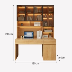 Bàn Học Và Làm Việc Kèm Kệ Sách Cánh Kính Hiện Đại 240x60x240cm Yapi-435