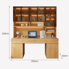 Bàn Học Và Làm Việc Kèm Kệ Sách Cánh Kính Hiện Đại 240x60x240cm Yapi-435