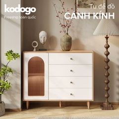 Kodogo 184, Tủ Trang Trí Kèm Ngăn Kéo Cánh Kính Vòm Sọc Hiện Đại 140x40x98cm