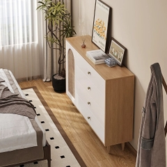 Kodogo 184, Tủ Trang Trí Kèm Ngăn Kéo Cánh Kính Vòm Sọc Hiện Đại 140x40x98cm