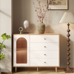 Kodogo 184, Tủ Trang Trí Kèm Ngăn Kéo Cánh Kính Vòm Sọc Hiện Đại 140x40x98cm