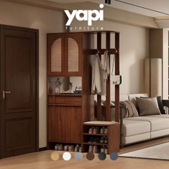 Tủ Giày Cánh Mây Kèm Vách Ngăn Và Ghế Ngồi Cho Phòng Khách 120x40x200cm Yapi-343