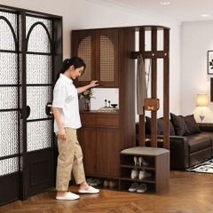 Tủ Giày Cánh Mây Kèm Vách Ngăn Và Ghế Ngồi Cho Phòng Khách 120x40x200cm Yapi-343