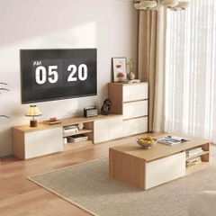 Combo Bàn Trà Kệ TV Hiện Đại Cho Phòng Khách Kèm Tủ Lưu Trữ Ngăn Kéo 200x36x40cm Yapi-704