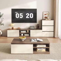 Combo Bàn Trà Kệ TV Hiện Đại Cho Phòng Khách Kèm Tủ Lưu Trữ Ngăn Kéo 200x36x40cm Yapi-704