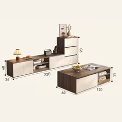 Combo Bàn Trà Kệ TV Hiện Đại Cho Phòng Khách Kèm Tủ Lưu Trữ Ngăn Kéo 200x36x40cm Yapi-704