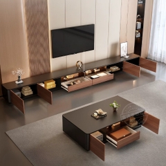 Combo Bàn Trà Và Kệ TV Bo Cong Có Đèn LED Hiện Đại Cho Phòng Khách 160x37x30cm Yapi-706