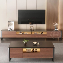 Combo Bàn Trà Và Kệ TV Bo Cong Có Đèn LED Hiện Đại Cho Phòng Khách 160x37x30cm Yapi-706