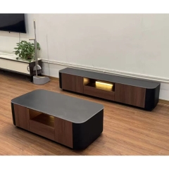 Combo Bàn Trà Và Kệ TV Bo Cong Có Đèn LED Hiện Đại Cho Phòng Khách 160x37x30cm Yapi-706