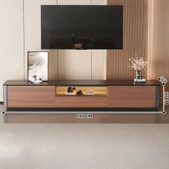 Combo Bàn Trà Và Kệ TV Bo Cong Có Đèn LED Hiện Đại Cho Phòng Khách 160x37x30cm Yapi-706