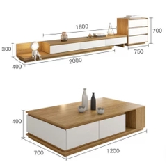 Combo Kệ Tivi Bàn Trà Hiện Đại Kèm Tủ Trang Trí Đa Năng 200x40x30cm Yapi-708