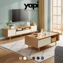 Combo Kệ Tivi Kèm Bàn Sofa Chân Gỗ Cho Phòng Khách 180x35x40cm Yapi-710
