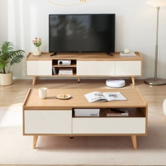 Combo Kệ Tivi Kèm Bàn Sofa Chân Gỗ Cho Phòng Khách 180x35x40cm Yapi-710