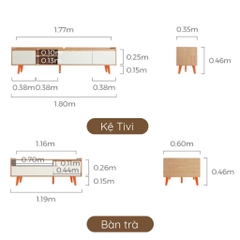 Combo Kệ Tivi Kèm Bàn Sofa Chân Gỗ Cho Phòng Khách 180x35x40cm Yapi-710