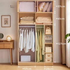 Tủ Quần Áo Cửa Lùa Nhò Gọn Kèm Tủ Nóc Tiện Lợi 120x60x180cm Yapi-272