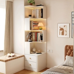 Kệ Sách Góc Tường Bo Góc Kèm 2 Ngăn Kéo 50x50x185cm Yapi-186