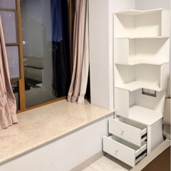 Kệ Sách Góc Tường Bo Góc Kèm 2 Ngăn Kéo 50x50x185cm Yapi-186
