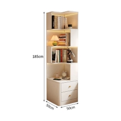 Kệ Sách Góc Tường Bo Góc Kèm 2 Ngăn Kéo 50x50x185cm Yapi-186