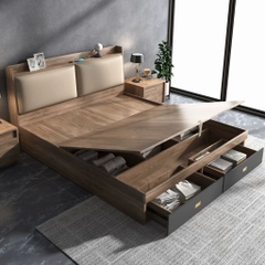 Giường Ngủ Ngăn Kéo, Mặt Giường Nâng Hạ Có Bọc Nệm Đầu Giường 1m8x2m Yapi-558