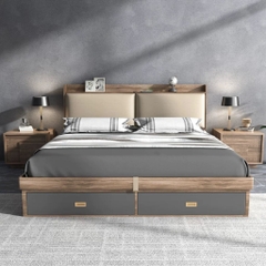Giường Ngủ Ngăn Kéo, Mặt Giường Nâng Hạ Có Bọc Nệm Đầu Giường 1m8x2m Yapi-558