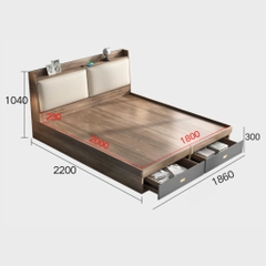 Giường Ngủ Ngăn Kéo, Mặt Giường Nâng Hạ Có Bọc Nệm Đầu Giường 1m8x2m Yapi-558