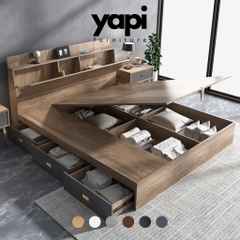 Giường Ngủ Nâng Hạ Có Kệ Đầu Giường, Kèm Ngăn Kéo Đa Năng 1m8x2m Yapi-559
