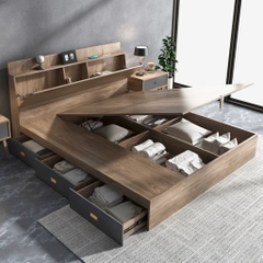 Giường Ngủ Nâng Hạ Có Kệ Đầu Giường, Kèm Ngăn Kéo Đa Năng 1m8x2m Yapi-559