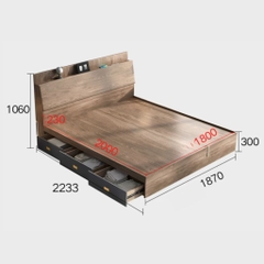 Giường Ngủ Nâng Hạ Có Kệ Đầu Giường, Kèm Ngăn Kéo Đa Năng 1m8x2m Yapi-559