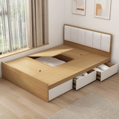 Giường Ngủ Ngăn Kéo Và Ngăn Lật Kèm Đầu Giường Bọc Nệm Hiện Đại 1m8x2m Yapi-560