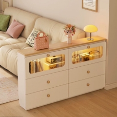 Combo Tủ Trang Trí Kèm Cánh Kính Có Ngăn Kéo Và Đèn LED Hiện Đại 120x30x83cm Yapi-188