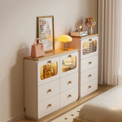 Combo Tủ Trang Trí Kèm Cánh Kính Có Ngăn Kéo Và Đèn LED Hiện Đại 120x30x83cm Yapi-188