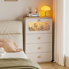 Combo Tủ Trang Trí Kèm Cánh Kính Có Ngăn Kéo Và Đèn LED Hiện Đại 120x30x83cm Yapi-188