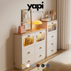 Combo Tủ Trang Trí Kèm Cánh Kính Có Ngăn Kéo Và Đèn LED Hiện Đại 120x30x83cm Yapi-188