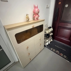 Combo Tủ Trang Trí Kèm Cánh Kính Có Ngăn Kéo Và Đèn LED Hiện Đại 120x30x83cm Yapi-188