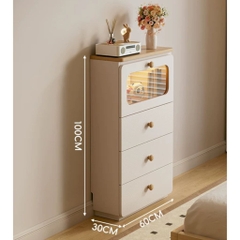 Combo Tủ Trang Trí Kèm Cánh Kính Có Ngăn Kéo Và Đèn LED Hiện Đại 120x30x83cm Yapi-188