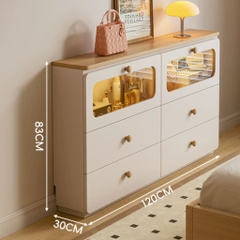 Combo Tủ Trang Trí Kèm Cánh Kính Có Ngăn Kéo Và Đèn LED Hiện Đại 120x30x83cm Yapi-188